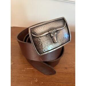 MONTANA SILVERSMITHS RIVER ROCK CASCADE LONGHORN BUCKLE Brothers & Sons Belt 32W